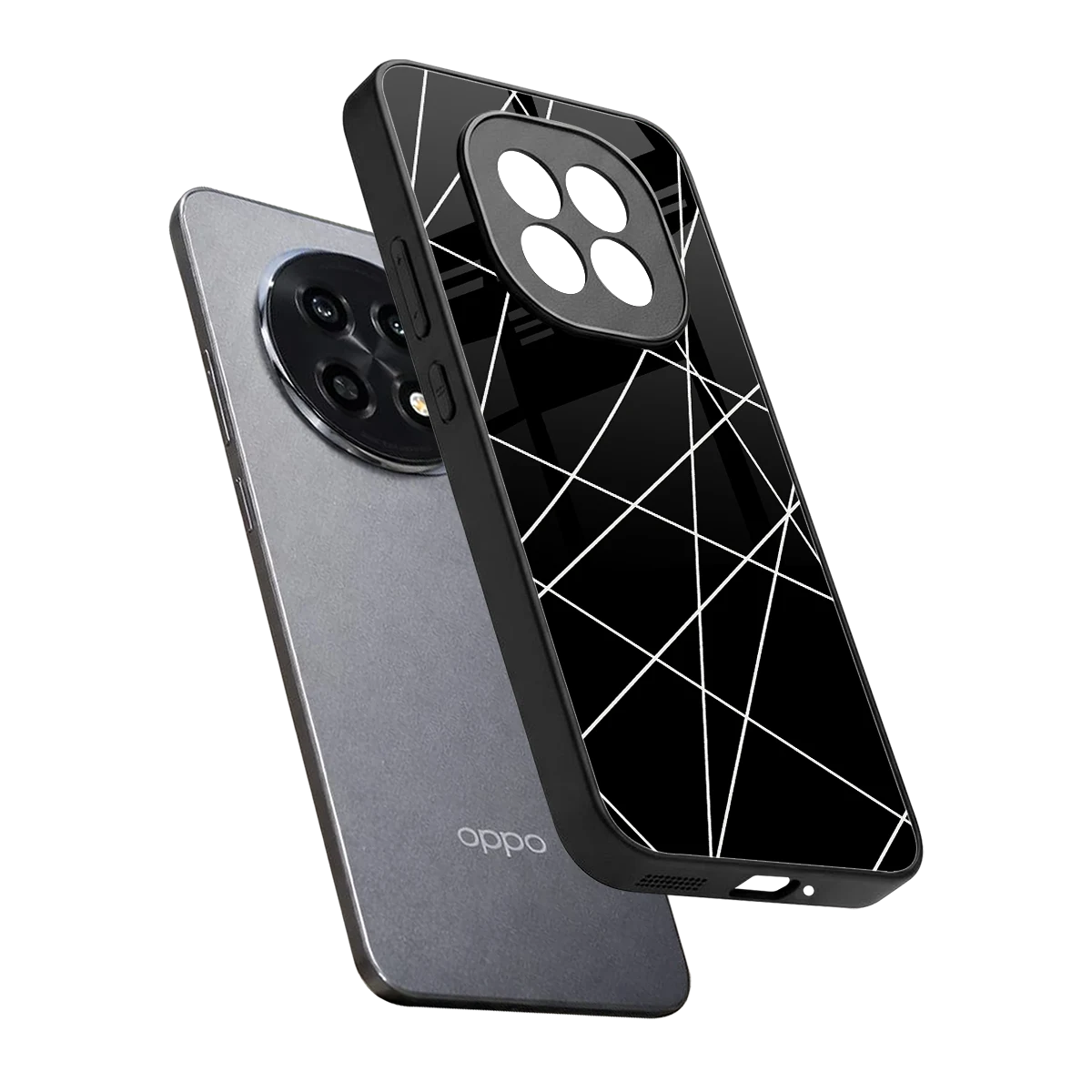 Geomatric Black sleek oppo f29 pro 5g cover with tempered glass back and TPU edges