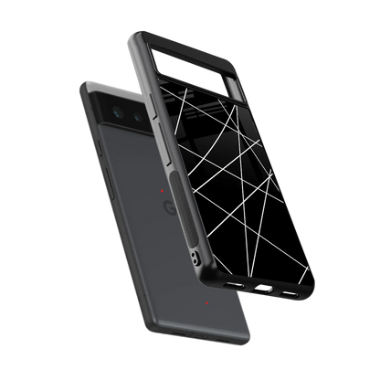 Geomatric Black sleek google pixel 6a cover with tempered glass back and TPU edges