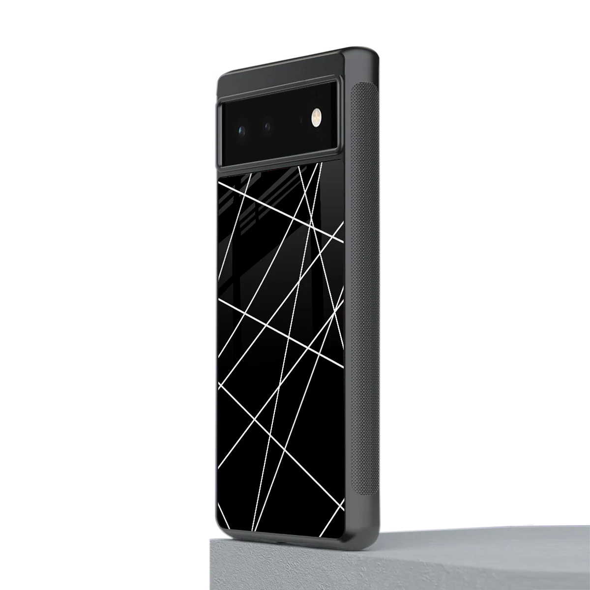 Geomatric Black stylish phone case for google pixel 6a | glossy glass and slim fit