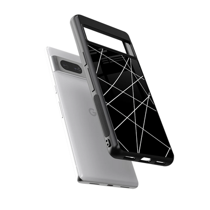 Geomatric Black sleek google pixel 7a cover with tempered glass back and TPU edges