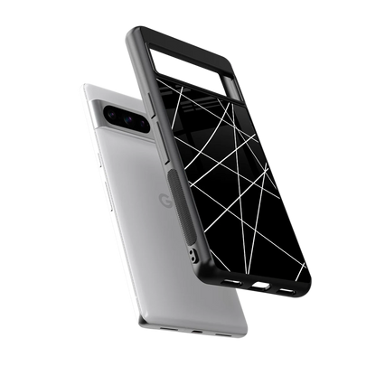 Geomatric Black sleek google pixel 8 pro cover with tempered glass back and TPU edges