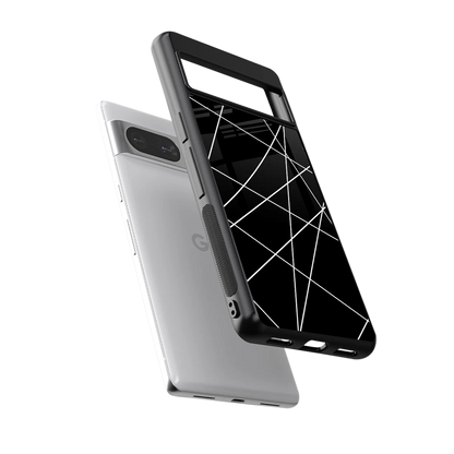 Geomatric Black sleek google pixel 8 cover with tempered glass back and TPU edges