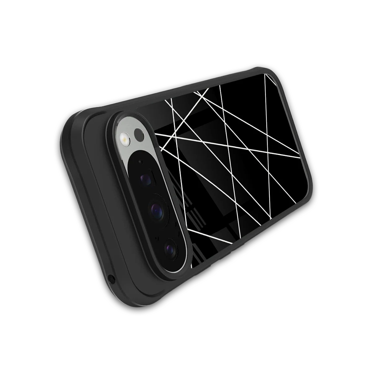 Geomatric Black stylish phone case for google pixel 9 pro | glossy glass and slim fit