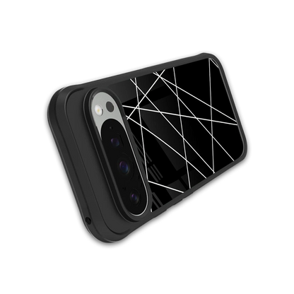 Geomatric Black stylish phone case for google pixel 9 pro | glossy glass and slim fit