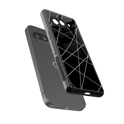 Geomatric Black sleek google pixel 9a cover with tempered glass back and TPU edges