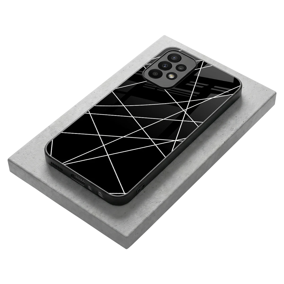 Geomatric Black stylish phone case for samsung galaxy a23 | glossy glass and slim fit