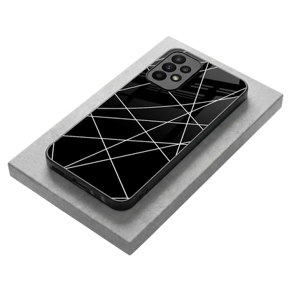 Geomatric Black stylish phone case for samsung galaxy a23 | glossy glass and slim fit