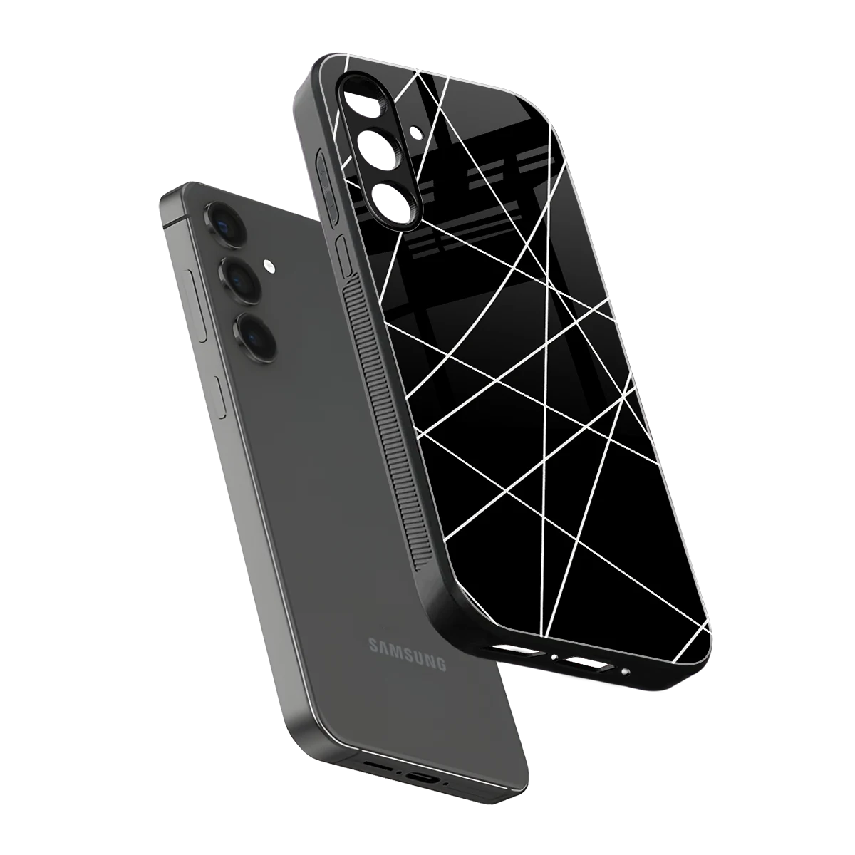 Geomatric Black sleek samsung galaxy a55 5g cover with tempered glass back and TPU edges