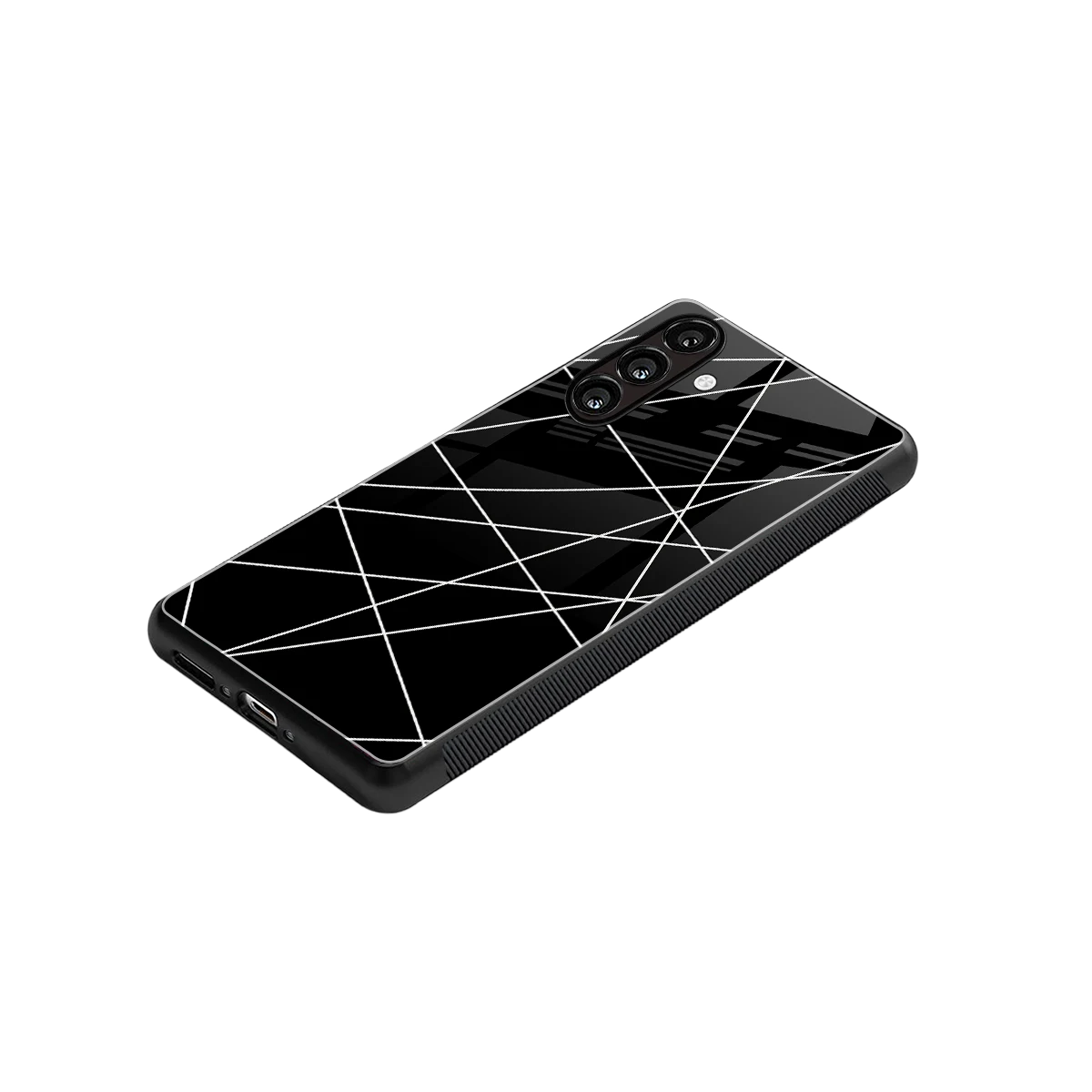 Geomatric Black stylish phone case for samsung galaxy a55 5g | glossy glass and slim fit