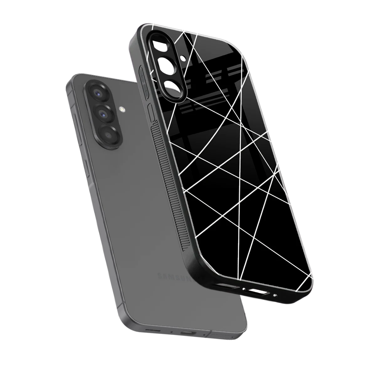Geomatric Black sleek samsung galaxy a17 5g cover with tempered glass back and TPU edges