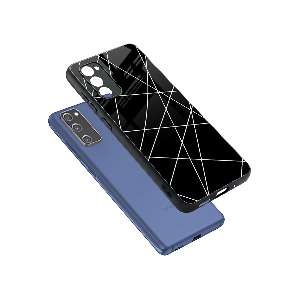 Geomatric Black sleek samsung galaxy s20 fe cover with tempered glass back and TPU edges