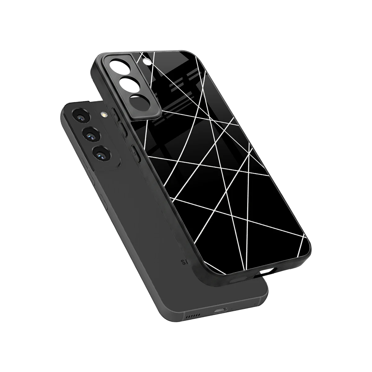 Geomatric Black sleek samsung galaxy s22 cover with tempered glass back and TPU edges