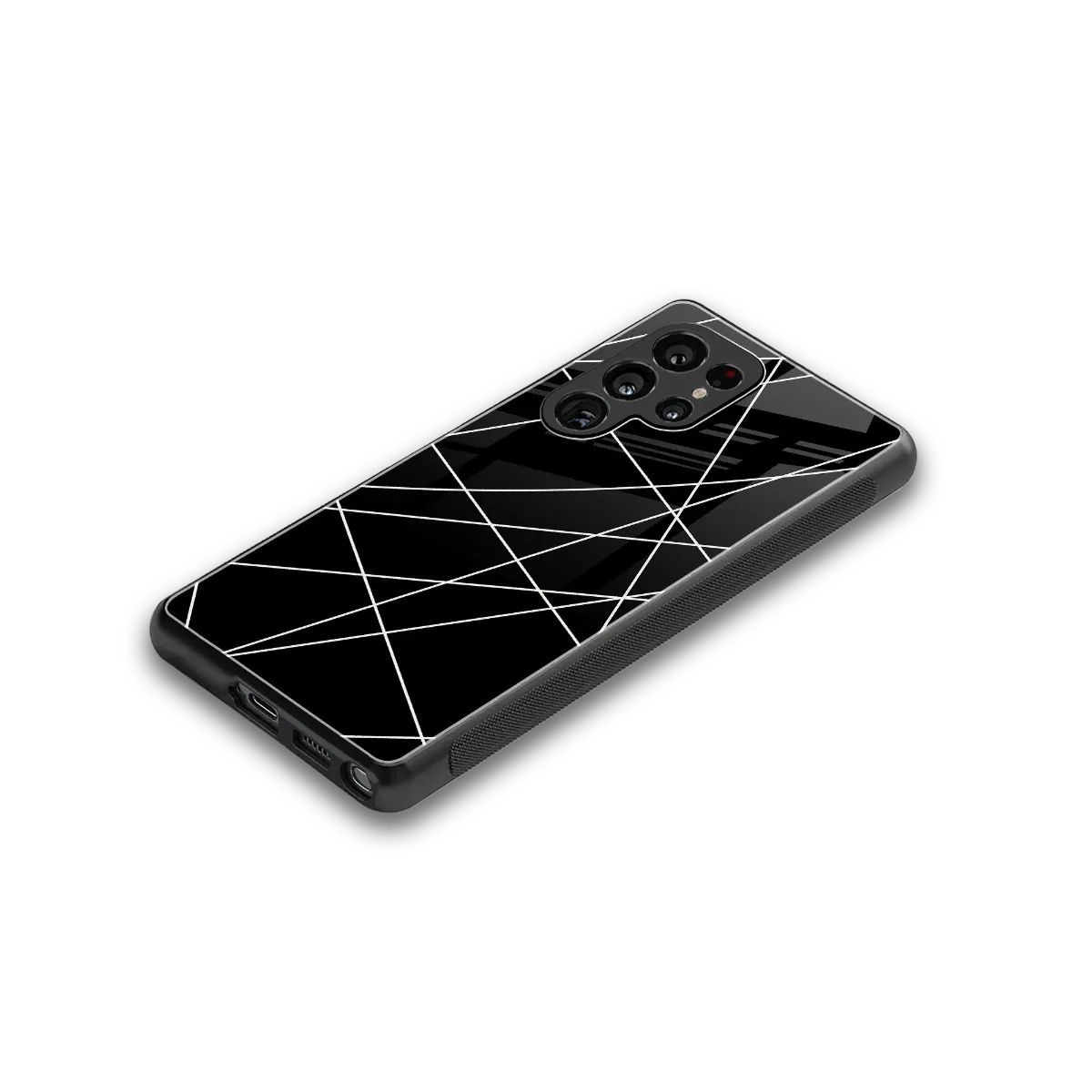 Geomatric Black stylish phone case for samsung galaxy s25 ultra | glossy glass and slim fit