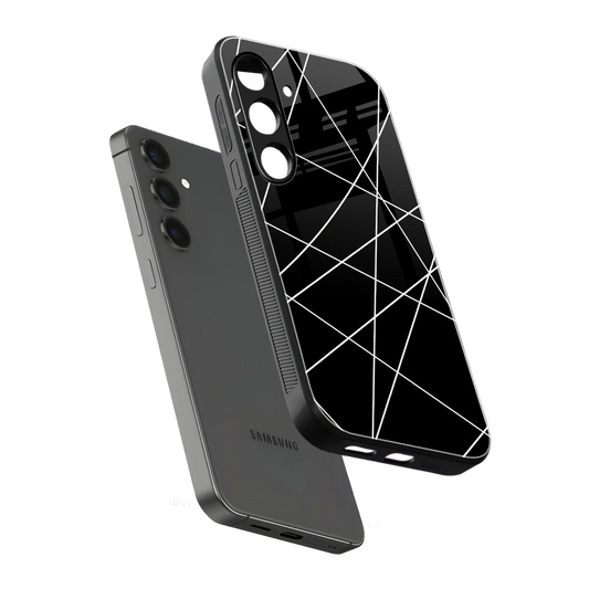 Geomatric Black sleek samsung galaxy s24 cover with tempered glass back and TPU edges