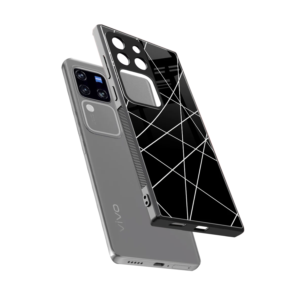 Geomatric Black sleekvivo v30 pro cover with tempered glass back and TPU edges