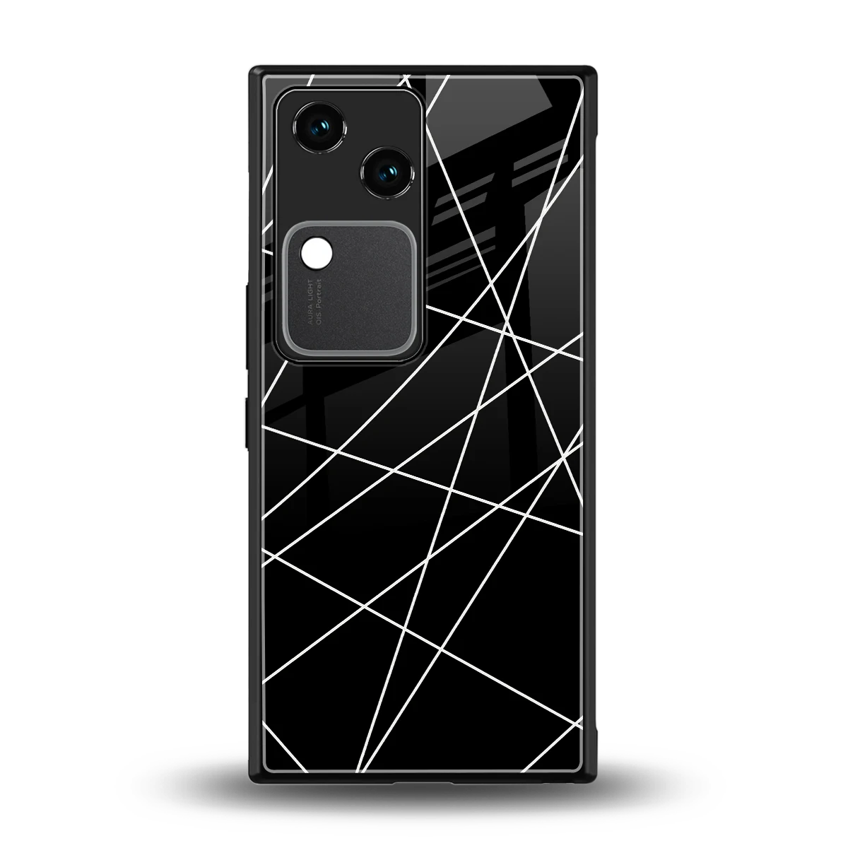 Geomatric Black back phone cover | glass case for vivo v30