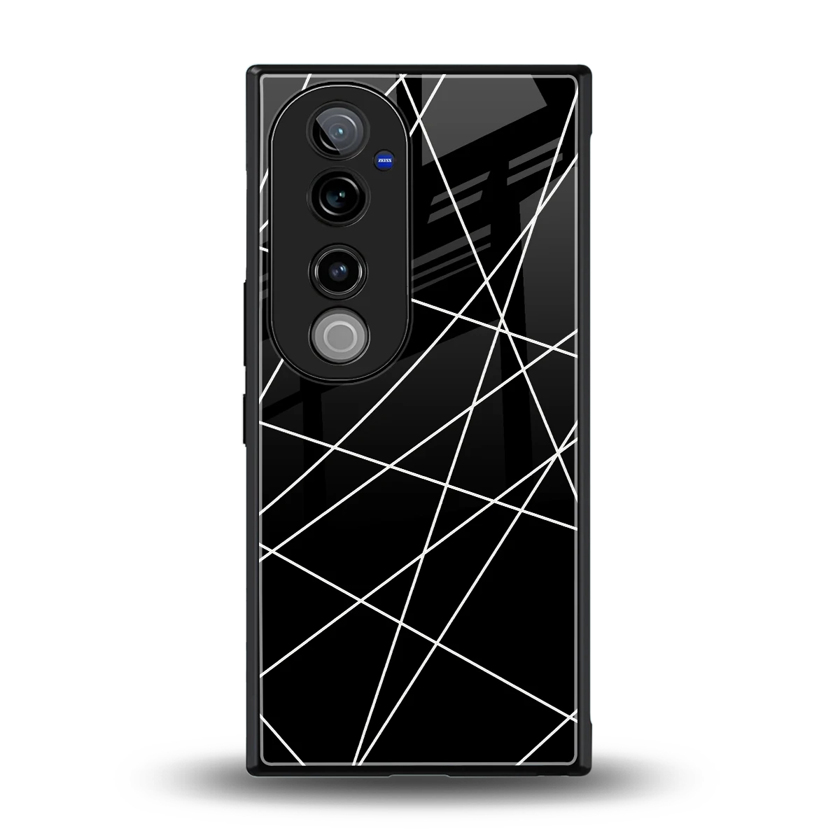 Geomatric Black back phone cover | glass case for vivo v40 pro
