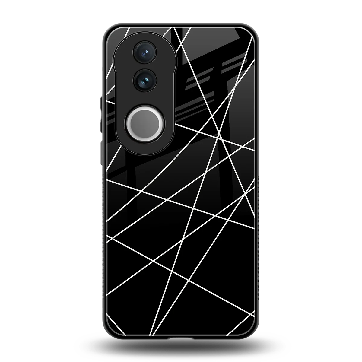 Geomatric Black back phone cover | glass case for vivo v50
