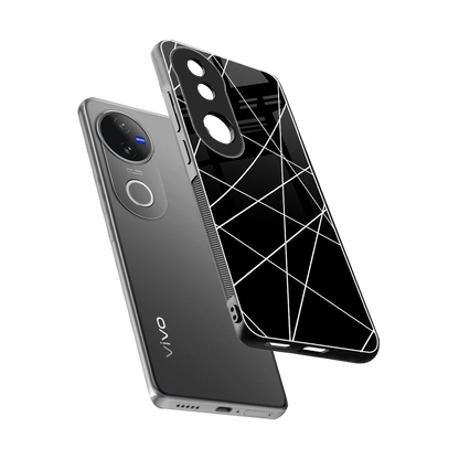 Geomatric Black sleek vivo v50 cover with tempered glass back and TPU edges
