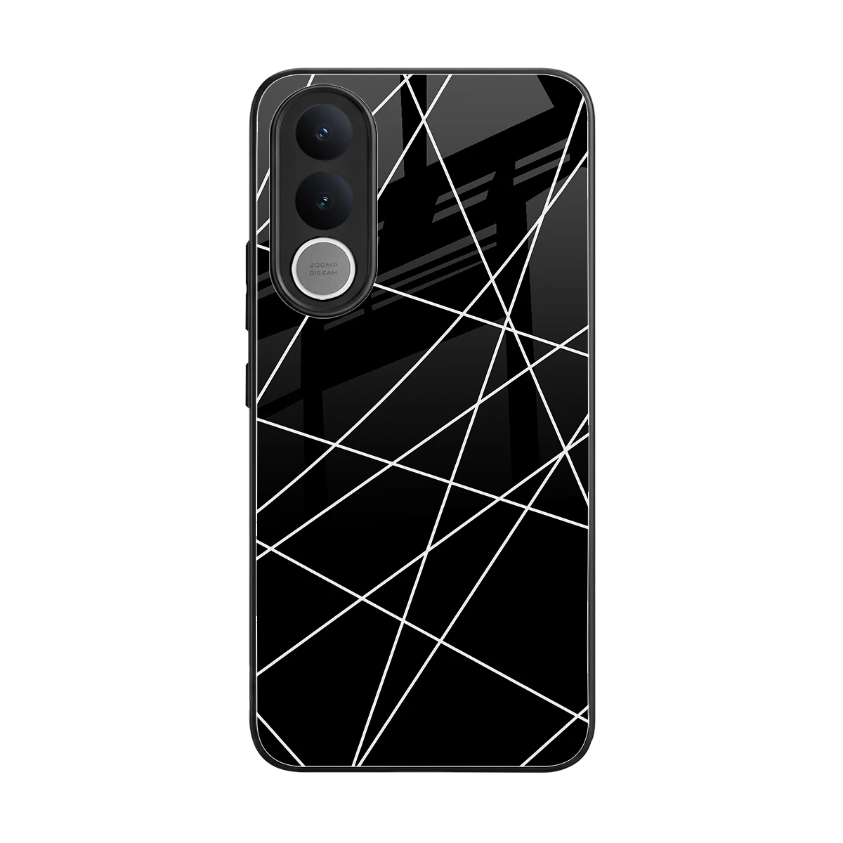 Geomatric Black back phone cover | glass case for vivo v70 fe