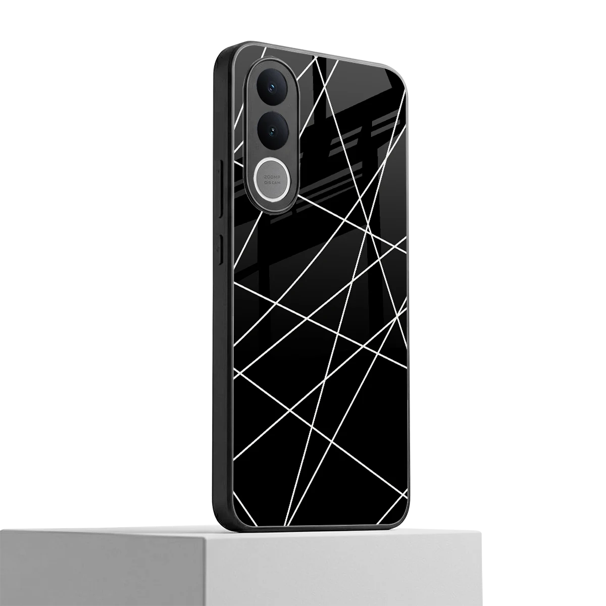 Geomatric Black vivo v70 fe mobile cover | shockproof glass phone case