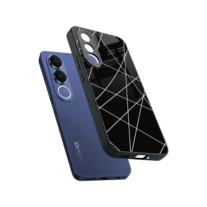Geomatric Black sleek vivo v70 fe cover with tempered glass back and TPU edges