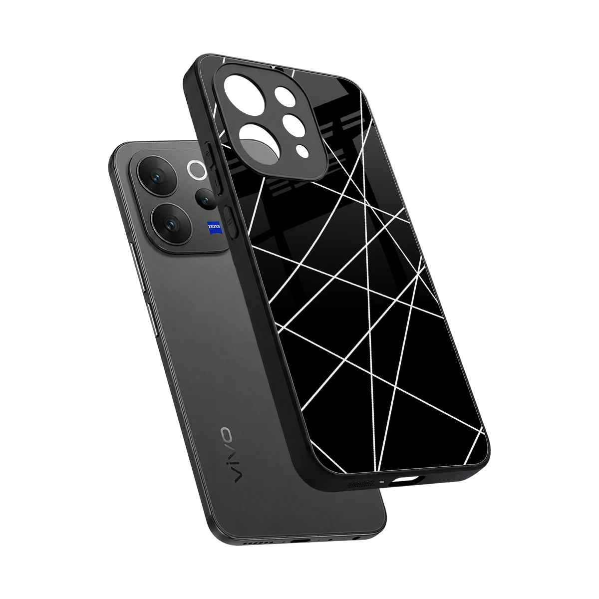 Geomatric Black sleek vivo v70 elite cover with tempered glass back and TPU edges