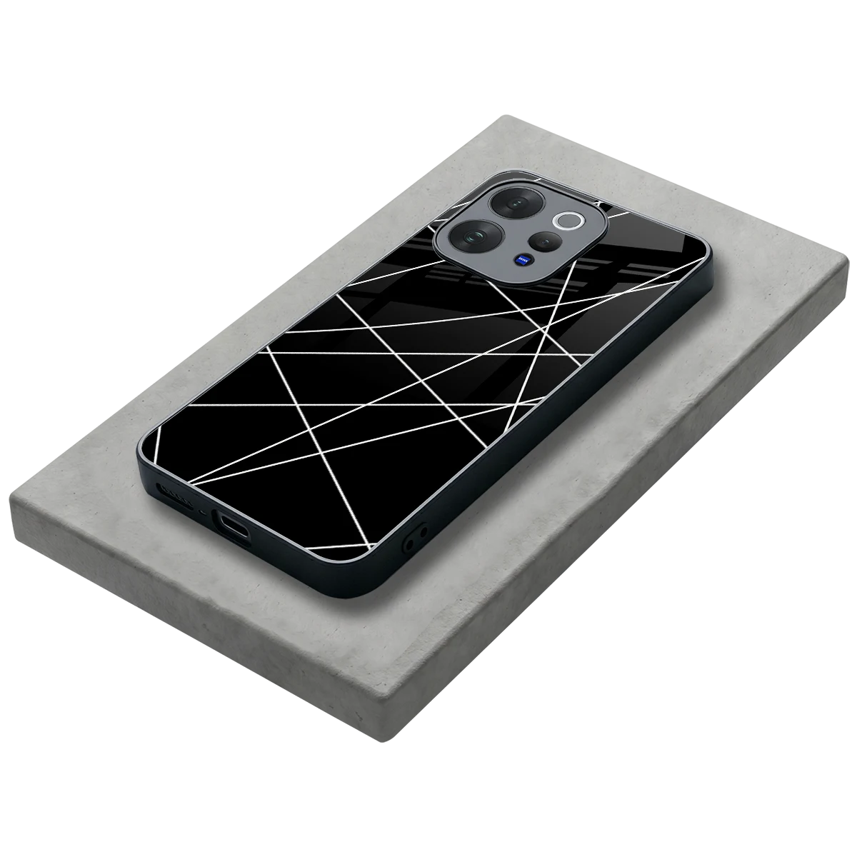 Geomatric Black stylish phone case for vivo v70 | glossy glass and slim fit