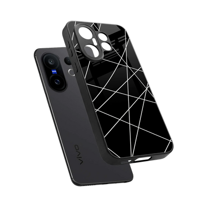 Geomatric Black sleek vivo x200 fe cover with tempered glass back and TPU edges