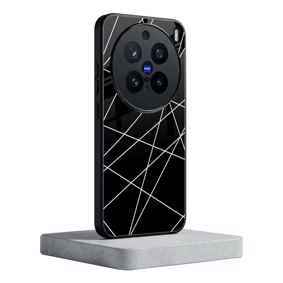 Geomatric Black vivo x200 pro mobile cover | shockproof glass phone case