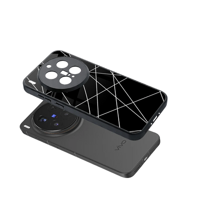 Geomatric Black sleek vivo x300 pro cover with tempered glass back and TPU edges