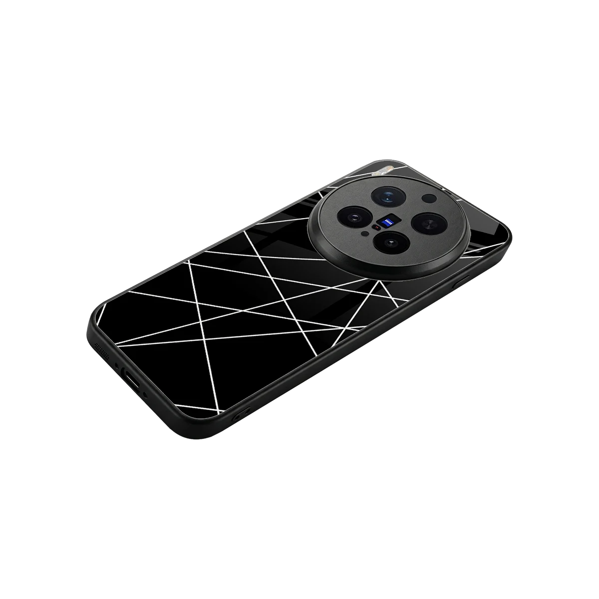 Geomatric Black stylish phone case for vivo x300 pro | glossy glass and slim fit