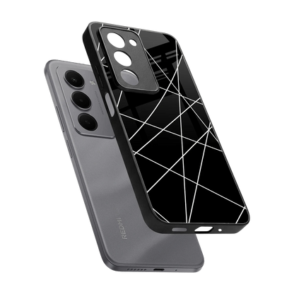 Geomatric Black sleek redmi 15 5g cover with tempered glass back and TPU edges