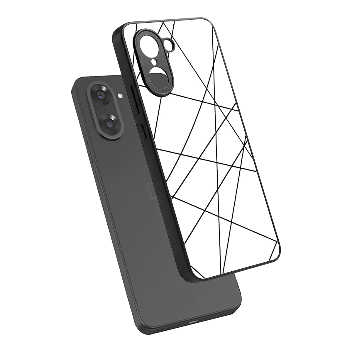 Geomatric White sleek oneplus nord ce5 5g cover with tempered glass back and TPU edges