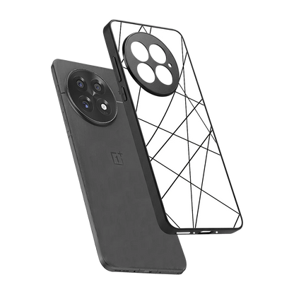 Geomatric White sleek oneplus 13 cover with tempered glass back and TPU edges