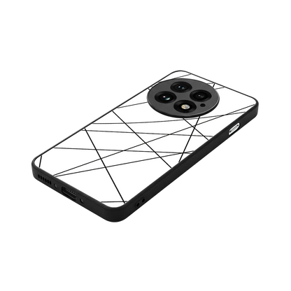 Geomatric White stylish phone case for oneplus 13 | glossy glass and slim fit