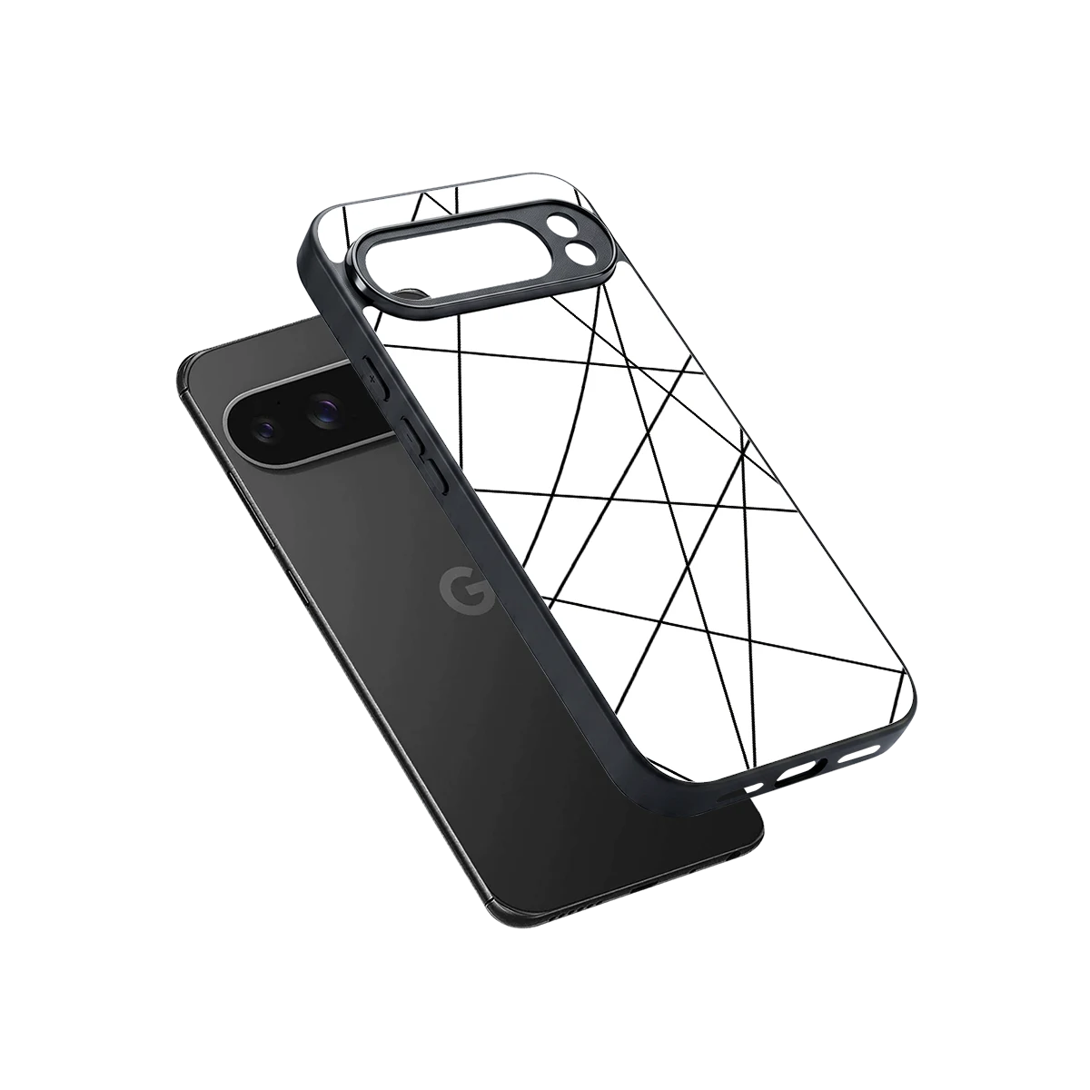 Geomatric White sleek google pixel 10 pro xl cover with tempered glass back and TPU edges