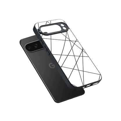 Geomatric White sleek google pixel 10 pro xl cover with tempered glass back and TPU edges