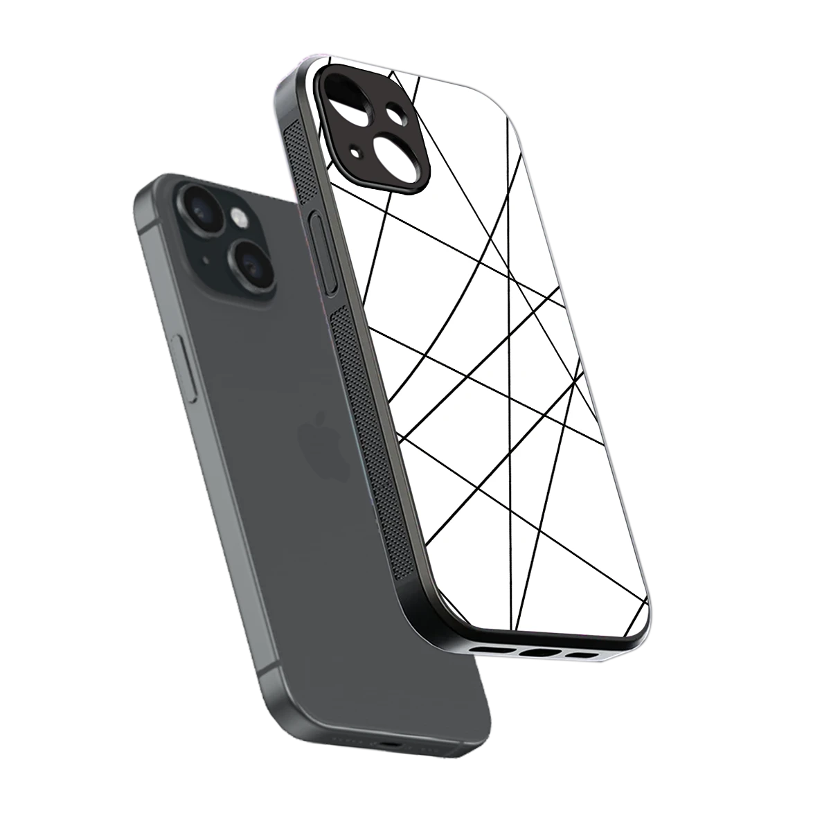 Geomatric White sleek iphone 13 cover with tempered glass back and TPU edges