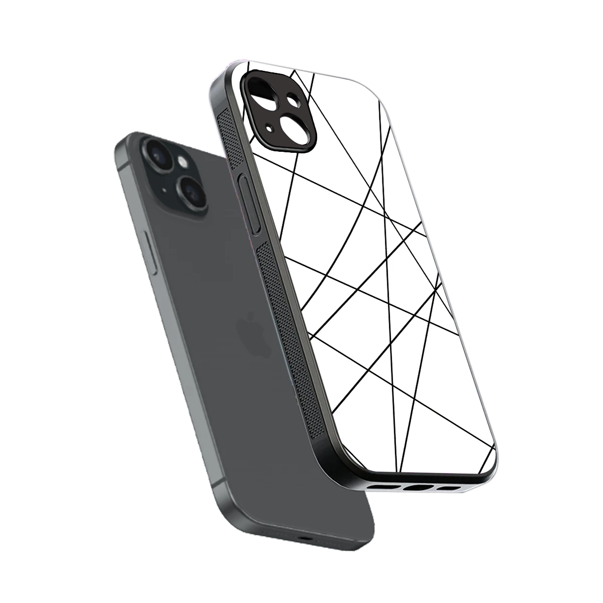 Geomatric White sleek iphone 14 plus cover with tempered glass back and TPU edges