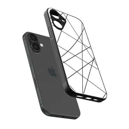 Geomatric White sleek iphone 16 plus cover with tempered glass back and TPU edges
