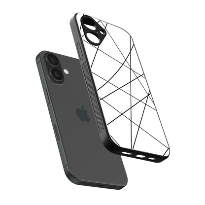 Geomatric White sleek iPhone 16 cover with tempered glass back and TPU edges