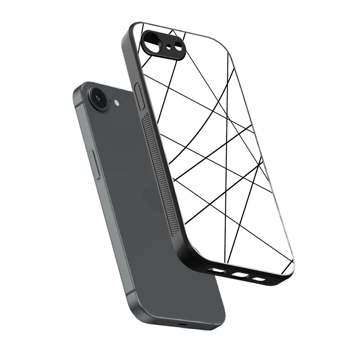 Geomatric White sleek iphone 16e cover with tempered glass back and TPU edges