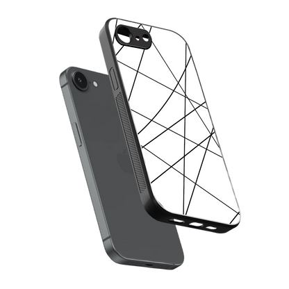 Geomatric White sleek iphone 16e cover with tempered glass back and TPU edges