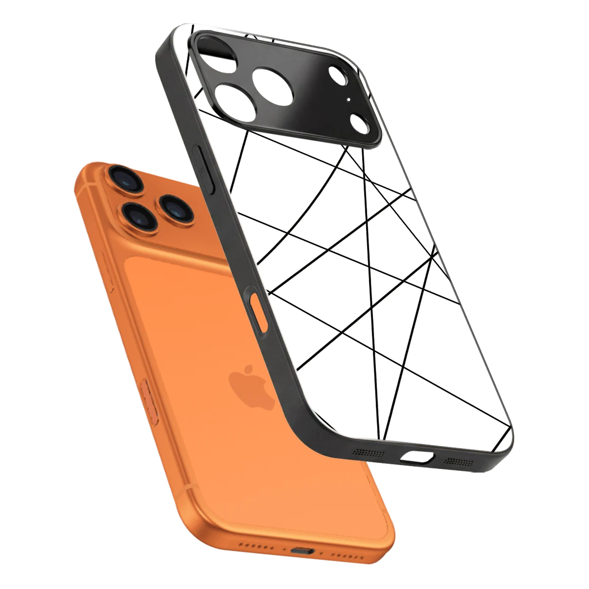 Geomatric White sleek iphone 17 pro cover with tempered glass back and TPU edges