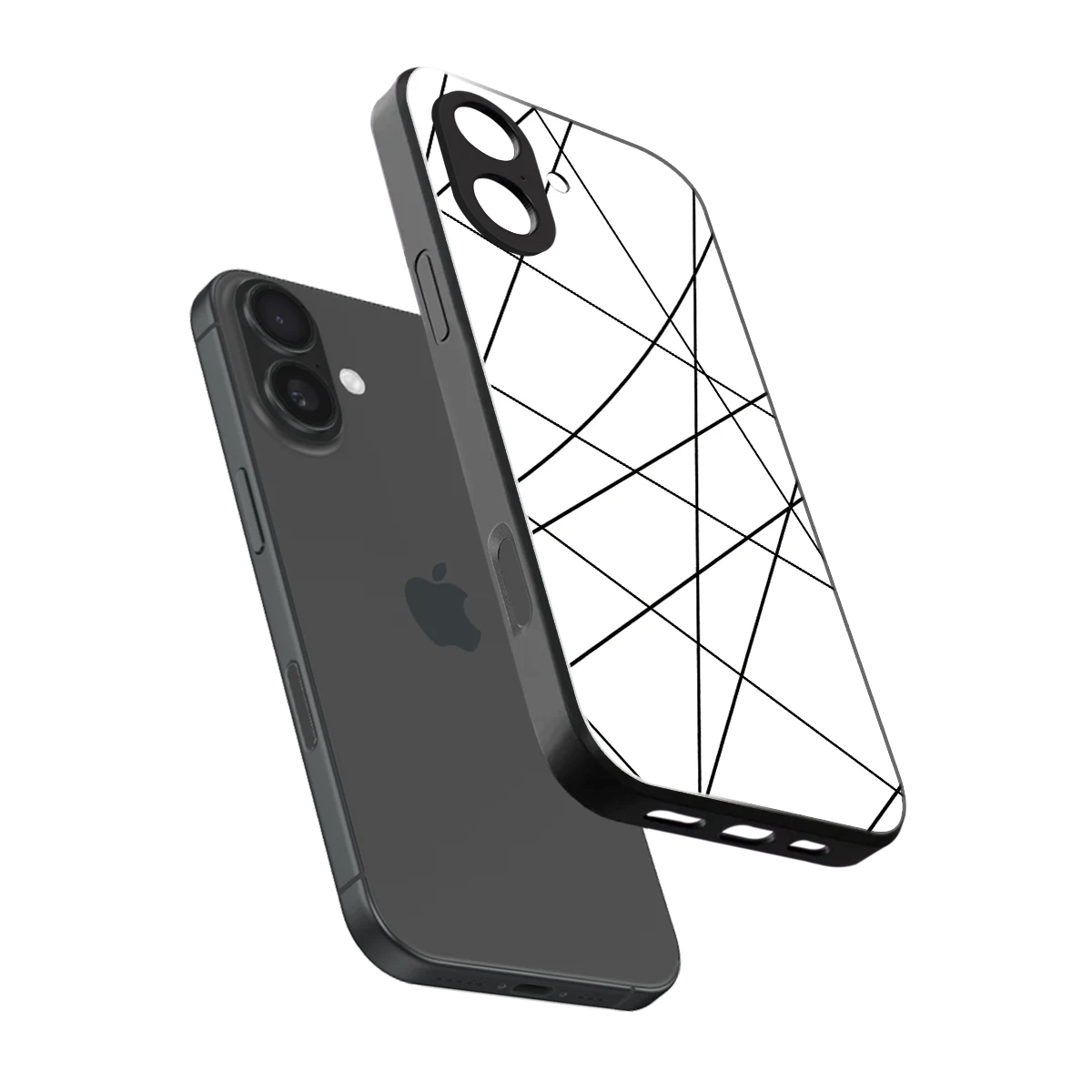 Geomatric White sleek iphone 17 cover with tempered glass back and TPU edges