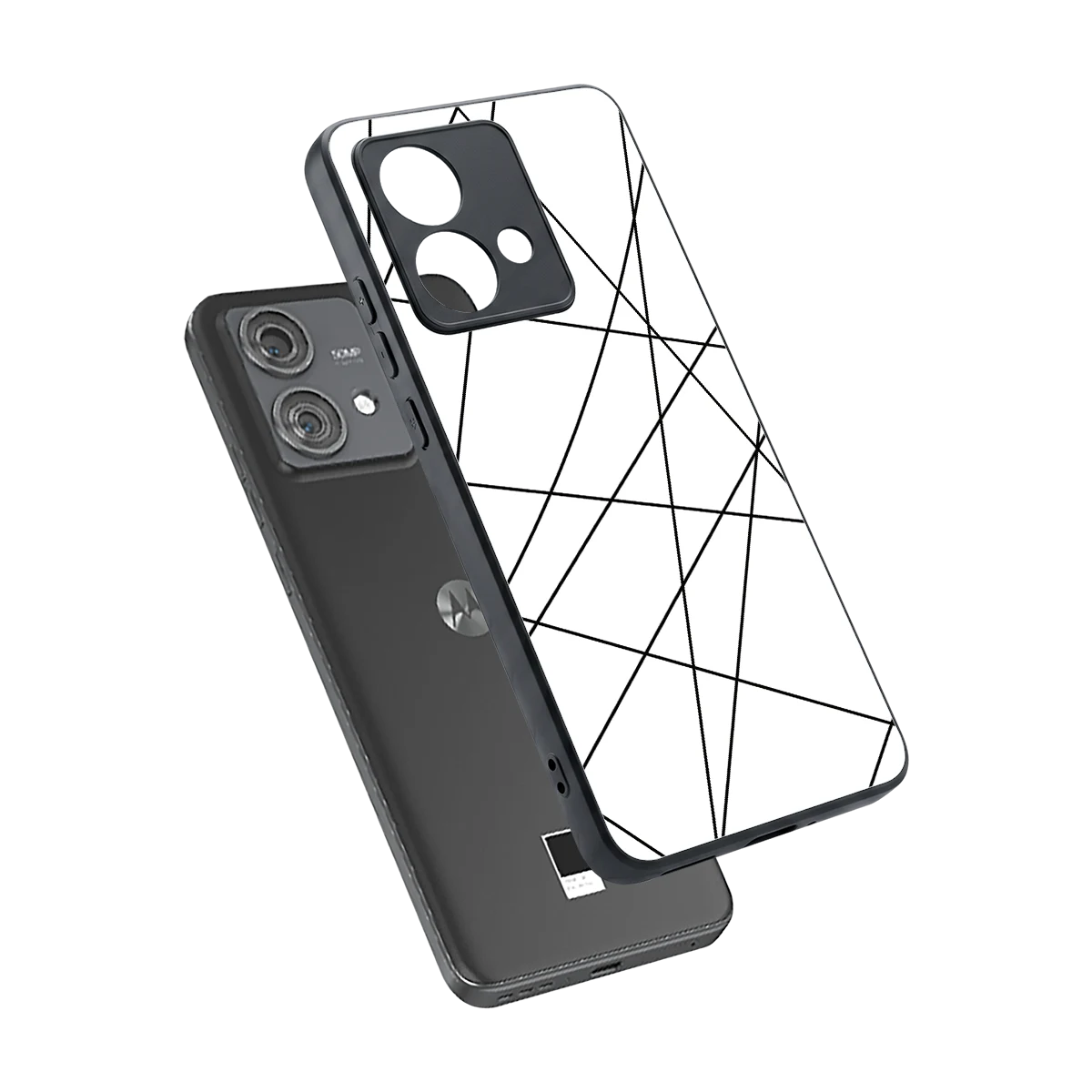 Geomatric White sleek motorola edge 40 neo 5g cover with tempered glass back and TPU edges