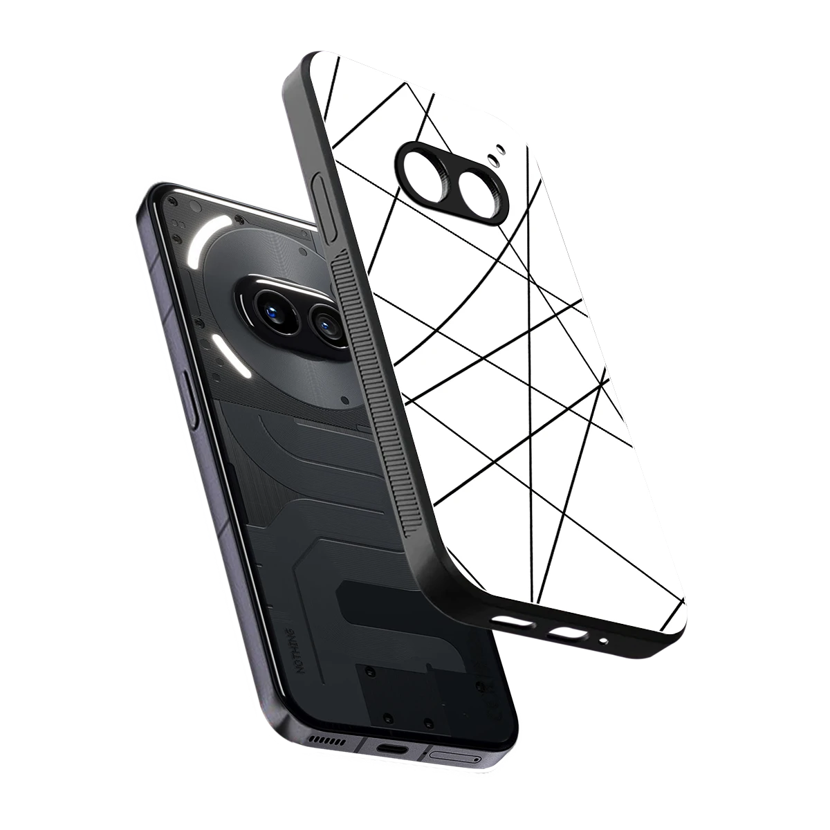Geomatric White sleek nothing phone 2a cover with tempered glass back and TPU edges