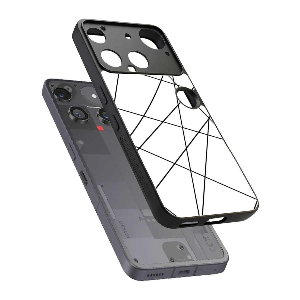 Geomatric White sleek nothing phone 3 cover with tempered glass back and TPU edges