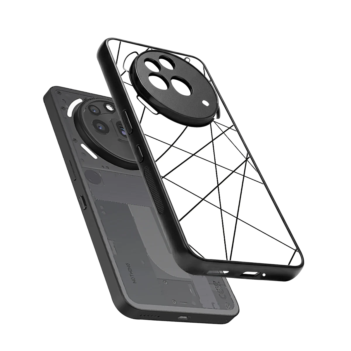 Geomatric White sleek nothing phone 3a pro cover with tempered glass back and TPU edges